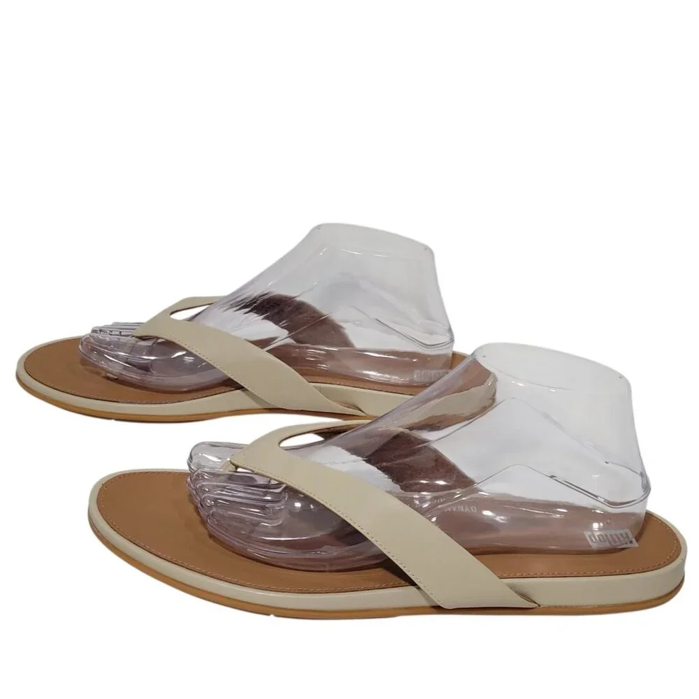 FitFlop Gracie Flip Flop Sandals Women Size 11 Leather Thong Stone Beige Comfort